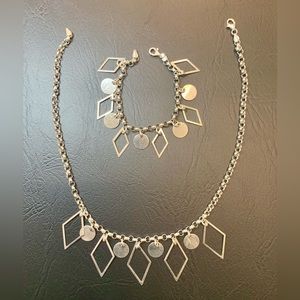 Geometric Sterling Silver Necklace and Bracelet Set